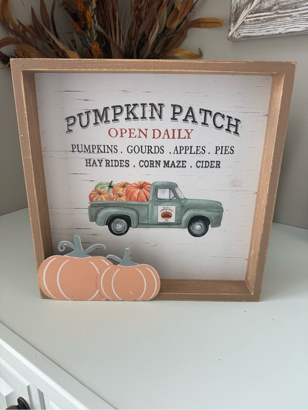 Pumpkin Patch Open Daily Framed Wall Art - orange & Green